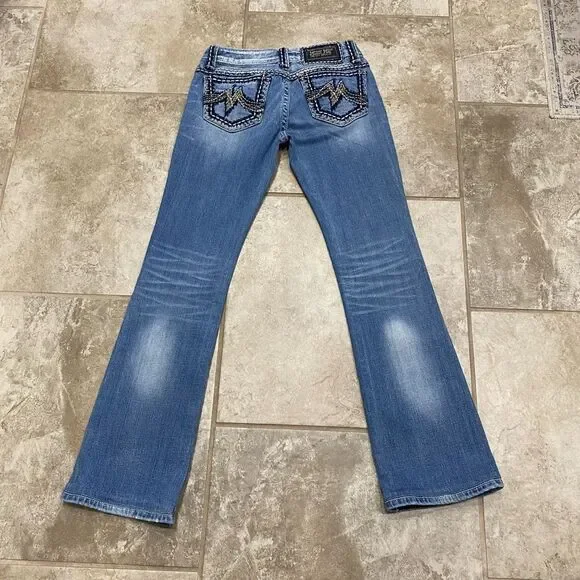 Miss Me Sunny Bootcut Jeans 26x30 Stretch Distressed EUC Embroidered - Picture 4 of 11